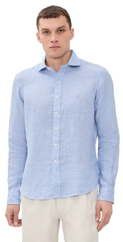 Polo Ralph Lauren Houndstooth Tissue Linen Sport Shirt Cabana Blue/white