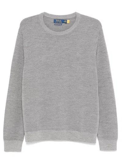 Polo Ralph Lauren Houndstooth Wool Sweater In Grey