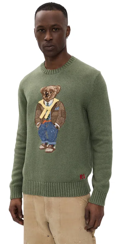 Polo Ralph Lauren Hudson Valley Bear Sweater Lovette Heather In Green
