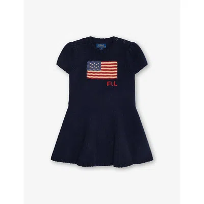 POLO RALPH LAUREN HUNTER NAVY GIRLS' FLAG-INTARSIA COTTON JUMPER D