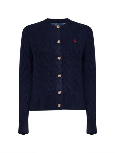 Polo Ralph Lauren Hunter Navy Wool And Cashmere Cable Knit Cardigan In Blue