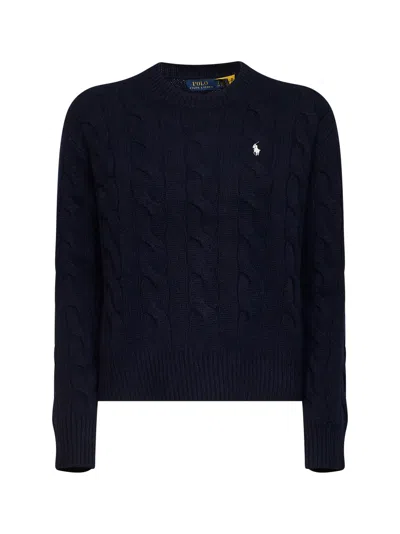 Polo Ralph Lauren Hunter Navy Wool And Cashmere Cable-knit Crewneck Sweater In Black
