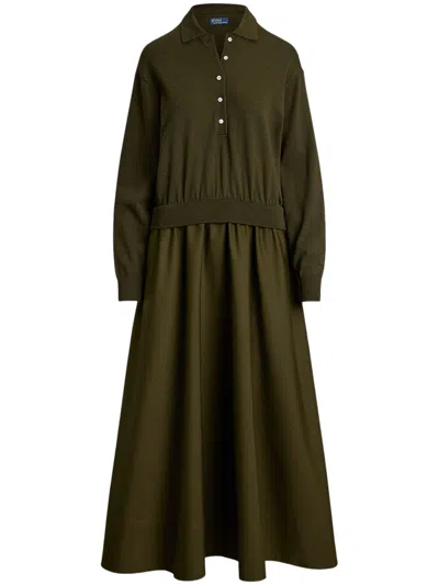 Polo Ralph Lauren Hybrid Knit Polo-bodice Dress In Green
