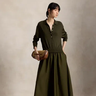 Polo Ralph Lauren Hybrid Knit Polo-bodice Dress In Harvest Olive Heather In Green