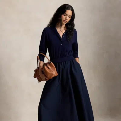 Polo Ralph Lauren Hybrid Knit Polo-bodice Dress In Hunter Navy