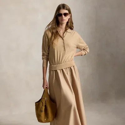 Polo Ralph Lauren Hybrid Knit Polo-bodice Dress In Tan Melange