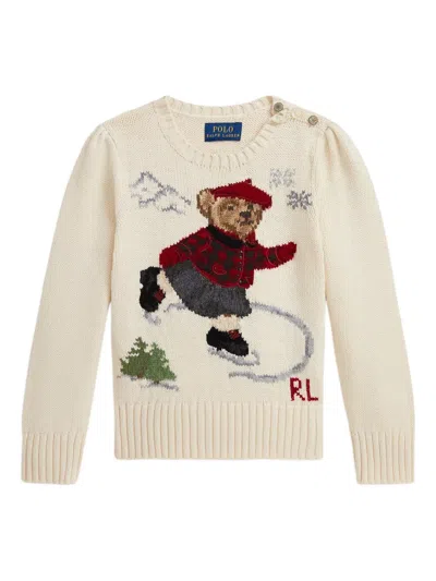 POLO RALPH LAUREN ICE-SKATING BEAR-INTARSIA COTTON SWEATER