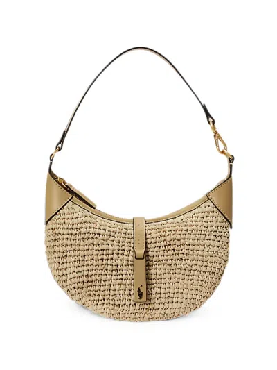 Polo Ralph Lauren Womens Natural Cashmere Polo Id Mini Raffia Shoulder Bag In Sand