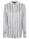 Polo Ralph Lauren Silk Mandarin Collar Shirt With Vertical Stripes