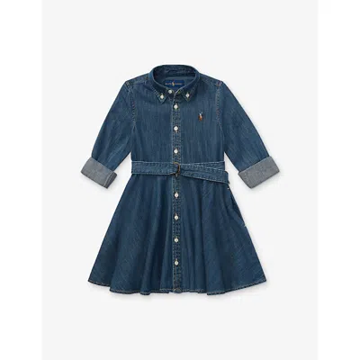 Polo Ralph Lauren Kids' Indigo Blu Girls' Polo Pony Belted Denim Mini Shirt D In Blue