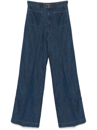 Polo Ralph Lauren Indigo Blue Wide-leg Jeans With Belted Waist In Green