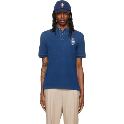 Polo Ralph Lauren Indigo Classic Fit Polo Bear Mesh Polo In Newport Bear- Med In