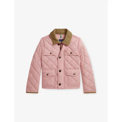 Polo Ralph Lauren Kids' Ink Girls' Contrast-collar Quilted Woven Coat In Pink