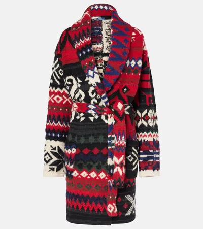 POLO RALPH LAUREN INTARSIA AND JACQUARD WOOL-BLEND WRAP CARDIGAN