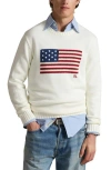 Polo Ralph Lauren Intarsia Flag Cotton Crewneck Sweater In White