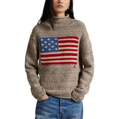 Polo Ralph Lauren Intarsia Flag Mock Neck Wool Blend Sweater In Gray