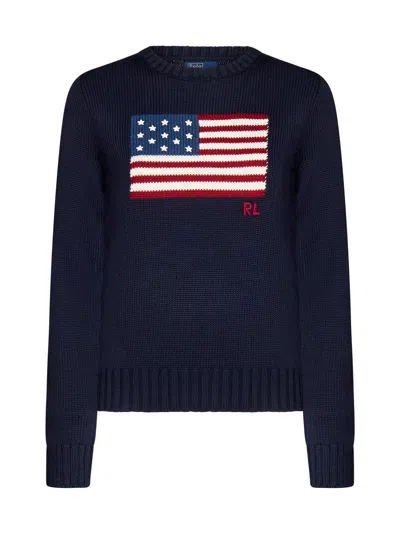 Polo Ralph Lauren Intarsia Flag Sweater In Navy
