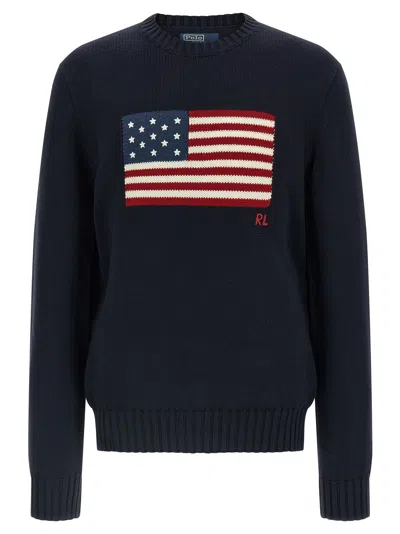 Polo Ralph Lauren Intarsia Flag Sweater In Navy