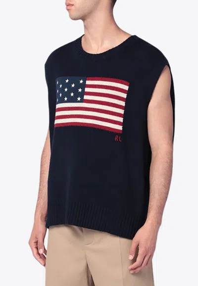 Polo Ralph Lauren Intarsia Flag Wool Sweater Vest In Black