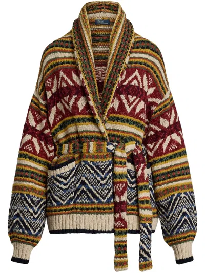 Polo Ralph Lauren Intarsia-knit Cardigan In Tan/blue Multi