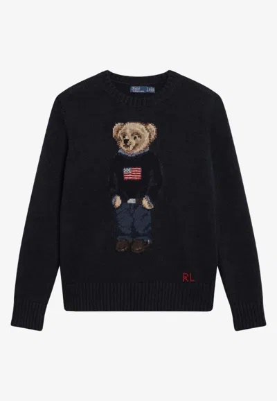 Polo Ralph Lauren Intarsia Knit Polo Bear Sweater In Black