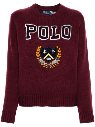 Polo Ralph Lauren Pullover Mit Intarsien-logo In Bordeaux