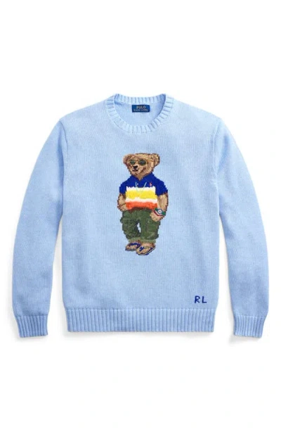 Polo Ralph Lauren Intarsia Polo Bear Cotton Crewneck Sweater In Blue