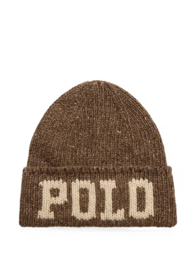 Polo Ralph Lauren Intarsia-knit Merino-wool-blend Beanie In Dark Brown