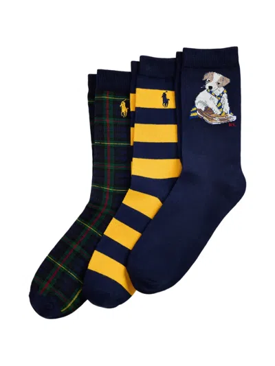Polo Ralph Lauren Kids' Intarsia-knit Socks (set Of Three) In Blue