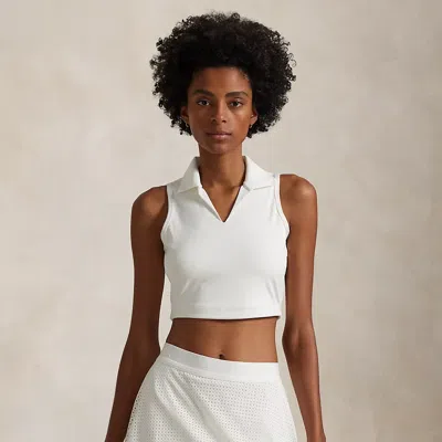 Polo Ralph Lauren Interlock Performance Crop Polo In Ceramic White