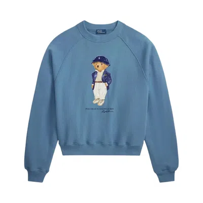 Pre-owned Polo Ralph Lauren Island Flc-knt-long Sleeve-crew Neck-sweatshirt 'camp Blue' | Women's Size S