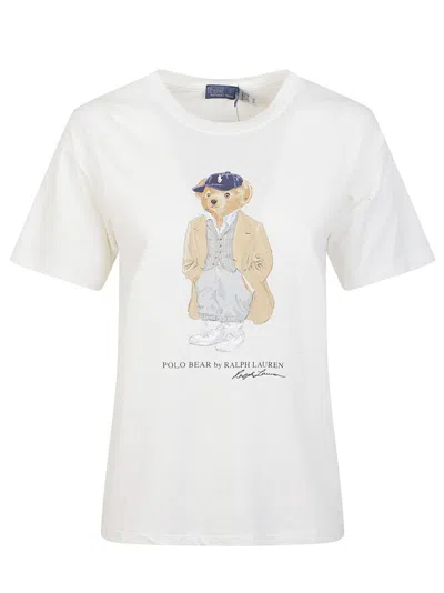 Polo Ralph Lauren Ivory Cotton Jersey T-shirt With Iconic Embroidered Polo Bear In White