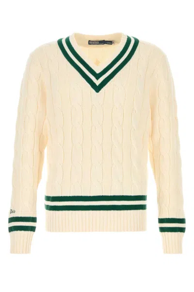 Polo Ralph Lauren Pull Col V En Coton In White