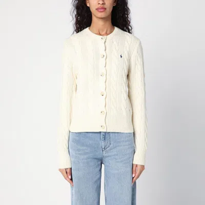 Polo Ralph Lauren Ivory Wool And Cashmere Cable-knit Cardigan In Beige