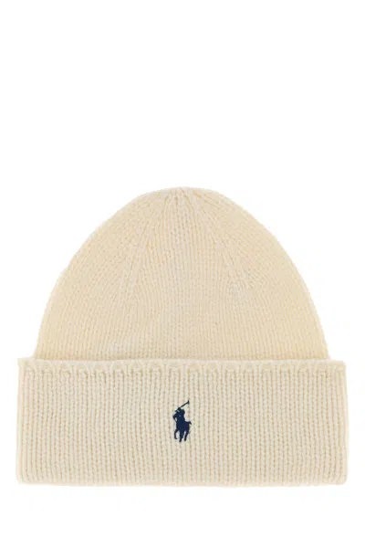 Polo Ralph Lauren Ivory Wool Beanie Hat In Neutral