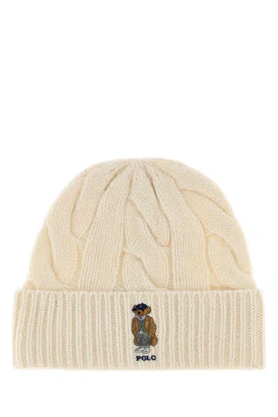 POLO RALPH LAUREN IVORY WOOL BLEND BEANIE HAT