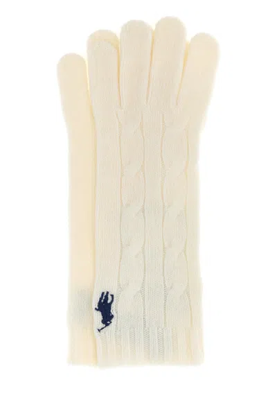 Polo Ralph Lauren Ivory Wool Blend Gloves In White