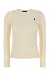 Polo Ralph Lauren Classic Cable Knit Sweater With Round Neckline And Ribbed Details In Neutral