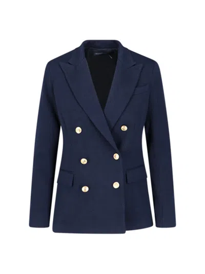 Polo Ralph Lauren Double-breasted Crepe Blazer In Blue