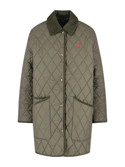 Polo Ralph Lauren Corduroy Collar Quilted Front Pockets Jacket In Gray