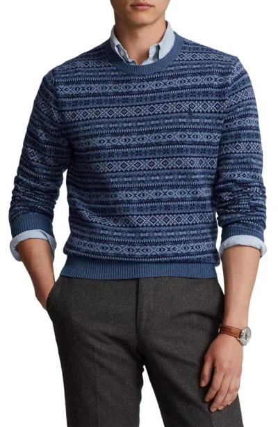 Polo Ralph Lauren Wool Fair Isle Jacquard Regular Fit Crewneck Sweater In Blue