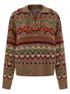 Polo Ralph Lauren Jacquard Patterned Wool Sweater With Lace-up V-neck In Brown