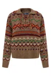 Polo Ralph Lauren Jacquard Patterned Wool Sweater With Lace-up V-neck In Brown