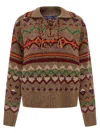 Polo Ralph Lauren Jacquard Patterned Wool Sweater With Lace-up V-neck In Multi