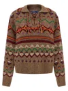 Polo Ralph Lauren Jacquard Patterned Wool Sweater With Lace-up V-neck In Brown