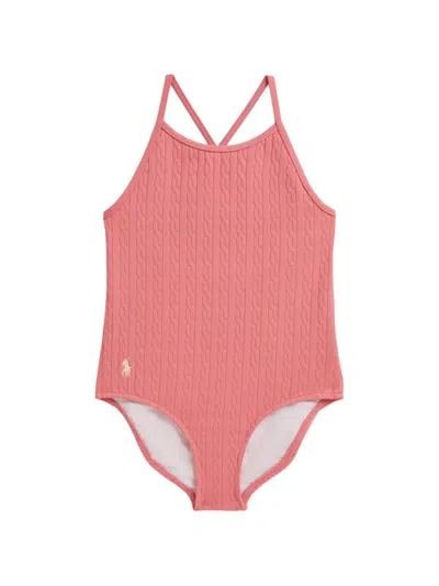 Polo Ralph Lauren Kids' Ralph Lauren Mini-cable Jacquard One-piece Swimsuit In Animal Print