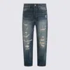 Polo Ralph Lauren Casual Straight Leg Trousers With Distressed Finish In Blue