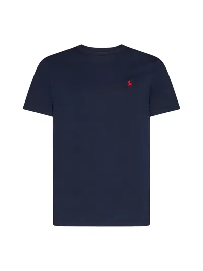 Polo Ralph Lauren Custom Slim Fit Blue Crewneck T-shirt With Pony Embroidery On The Front In Cotton Man