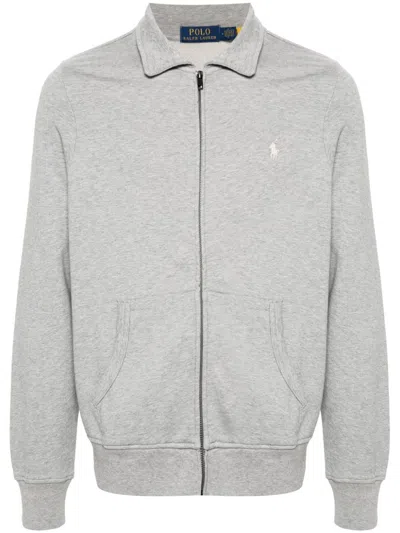 Polo Ralph Lauren Logo-embroidered Jersey Zip-up Sweatshirt In Gray