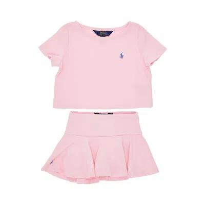 Polo Ralph Lauren Jersey Two-piece Set With Logo Kids In Pink
